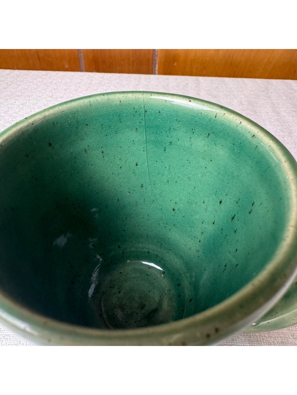 Vintage Handmade Pottery Mug Green Speckled Stoneware Coffee Cup Signed Artisan - Picture 6 of 8